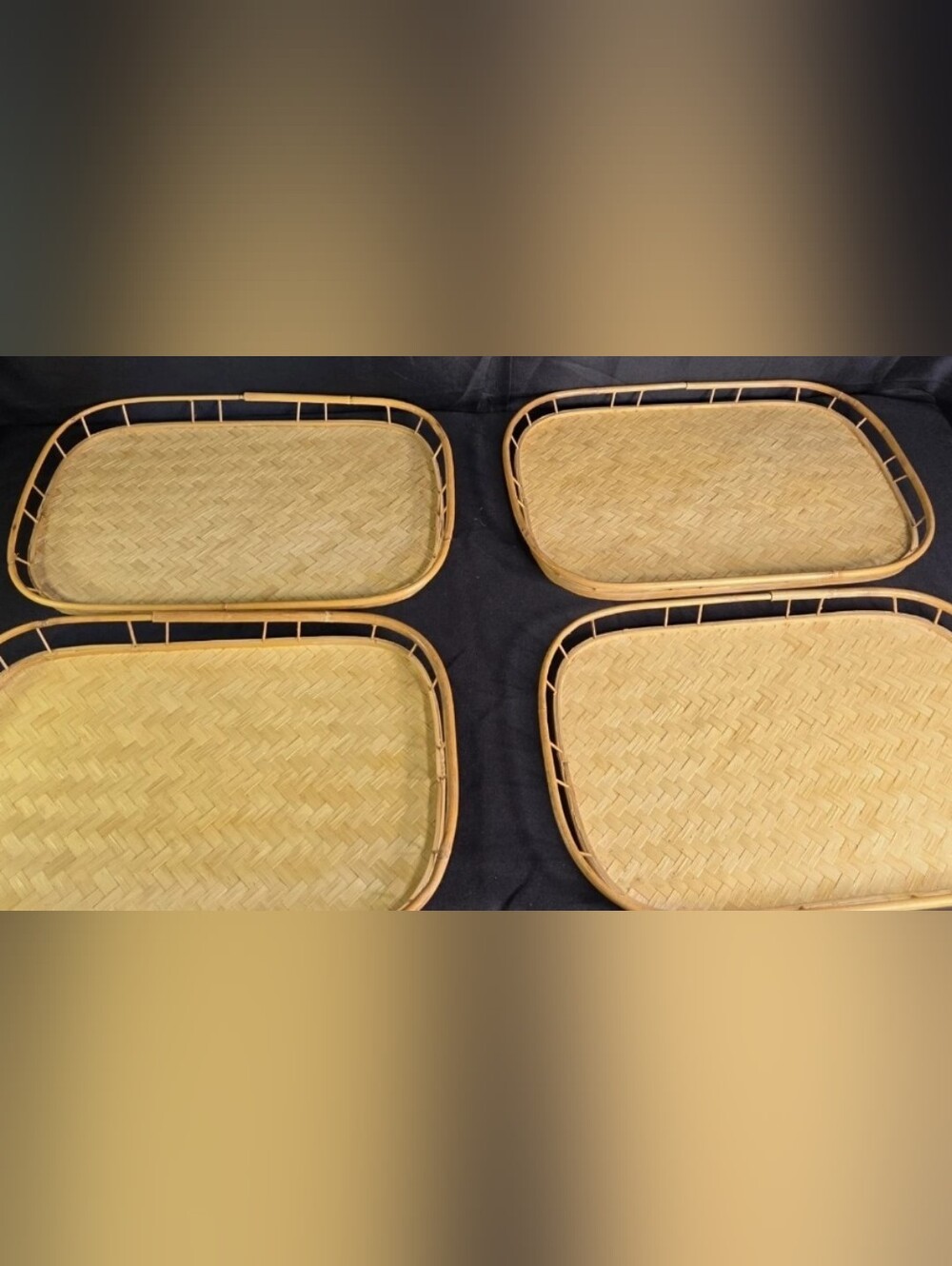 Bamboo Rattan Wicker Lap /Serving Tray 19x13"  Tiki MCM Coastal Lot Of 4